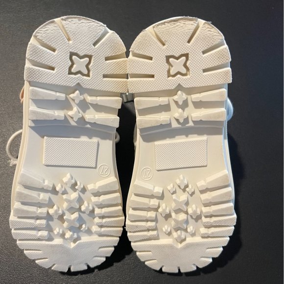 Girls Bow Decor Zip Side Lace-up Front Combat Boots White/EUR27 - Picture 7 of 8